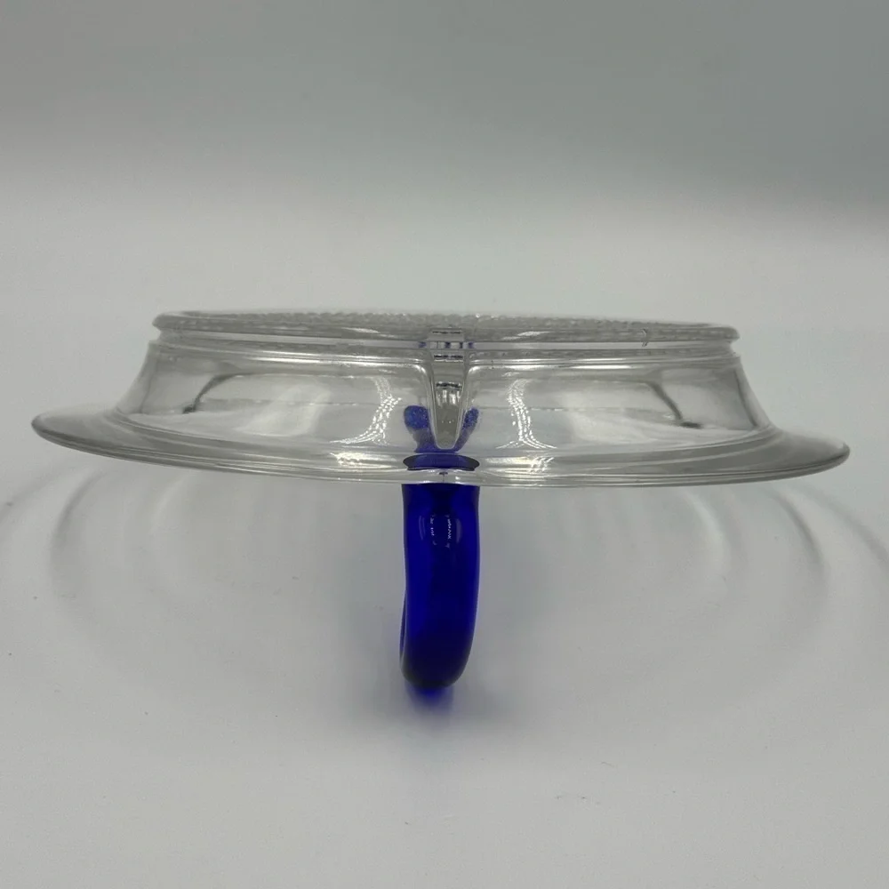 Vintage Duncan Miller Glass Teardrop Pattern Relish with Cobalt Blue Handle